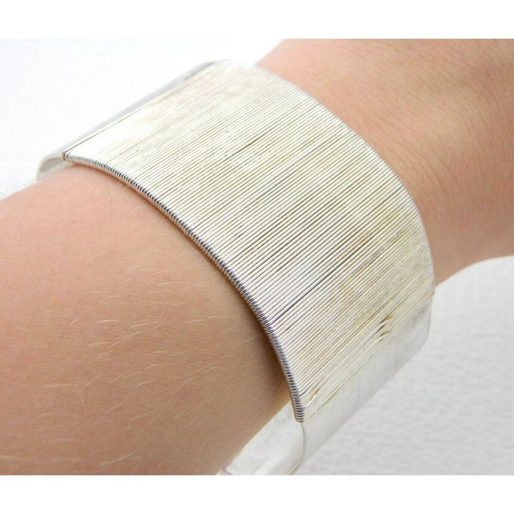 VTG .925 Sterling Silver 50g Metal Coil Cuff Bracelet